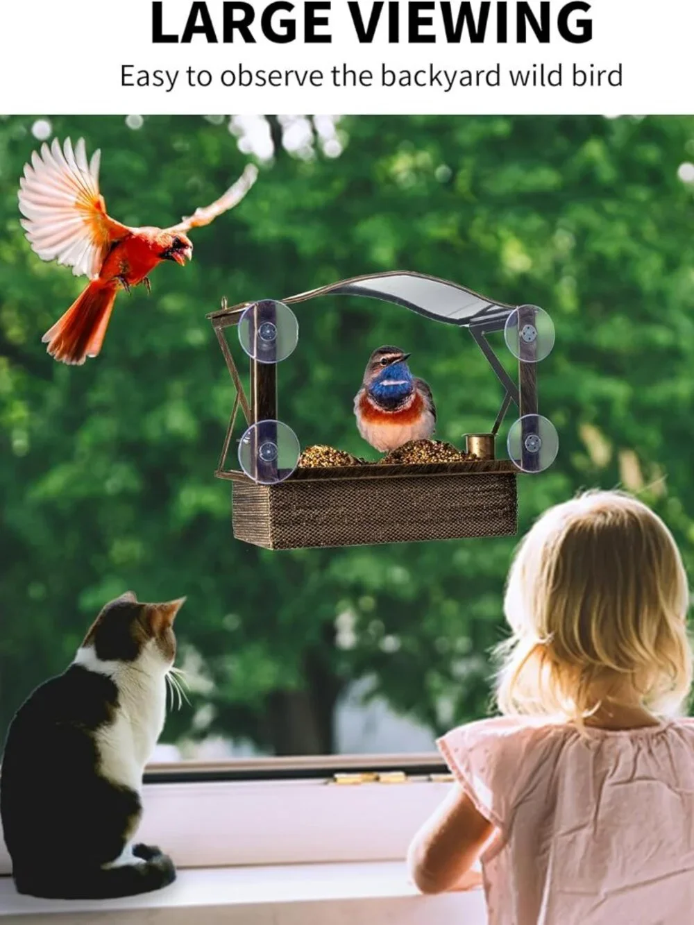 NEW Metal Shockproof Window Bird Feeder with 4 Upgraded Strong Suction Cups